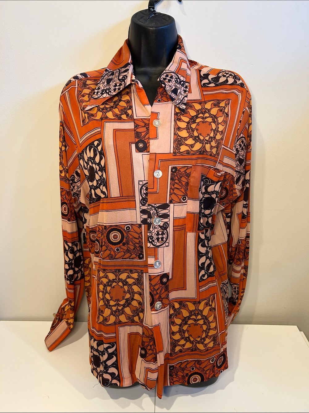 Vintage 1970s Don Loper Dagger Collar Disco Shirt - Mens L